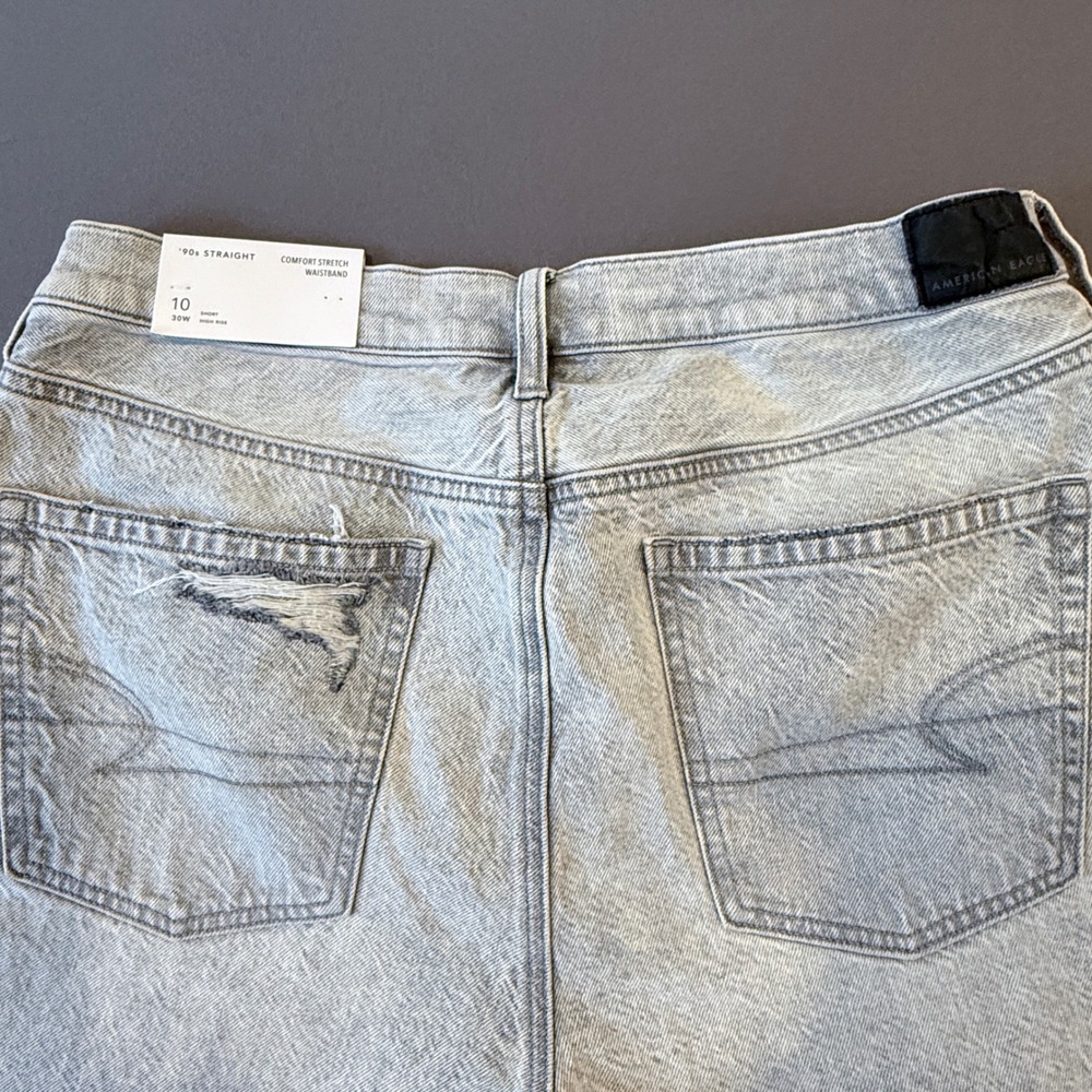 American Eagle 90s Straight Leg Jeans Size 10 Short High Rise Distressed - Picture 3 of 12